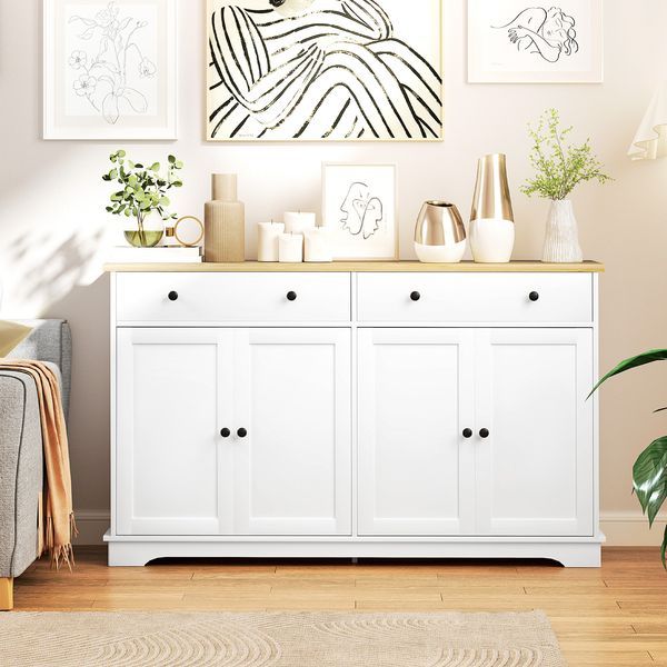 HOMCOM Modern Sideboard, Buffet Cabinet With Storage Drawers, Adjustable Shelves For Living Room, Dining Room, Entryway, White_voghion.com