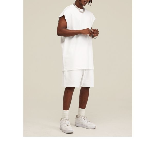 Canotta hip-hop stile americano da uomo, ampia, 230 g, con spalle larghe, scollo rotondo, senza maniche_voghion.com