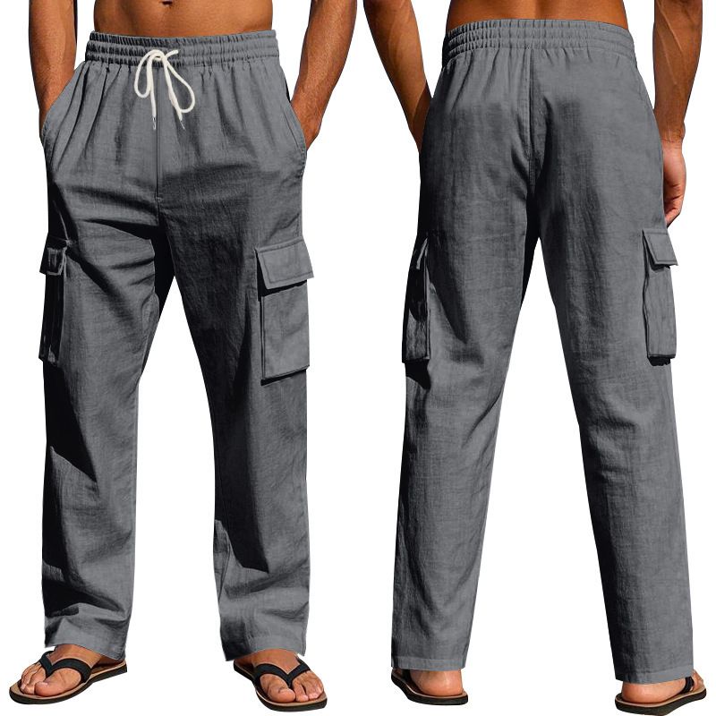 2025 Neue Herrenhose im amerikanischen Stil für vier Jahreszeiten, dünn, atmungsaktiv, mit mehreren Taschen, locker, lässig, trendig, weites Bein_voghion.com