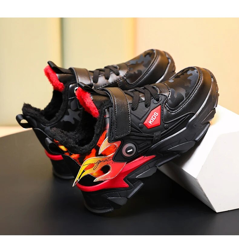 Stivali da neve caldi in pelle impermeabile per bambini, scarpe sportive casual da corsa all'aperto per bambini, neri, autunno, inverno_voghion.com