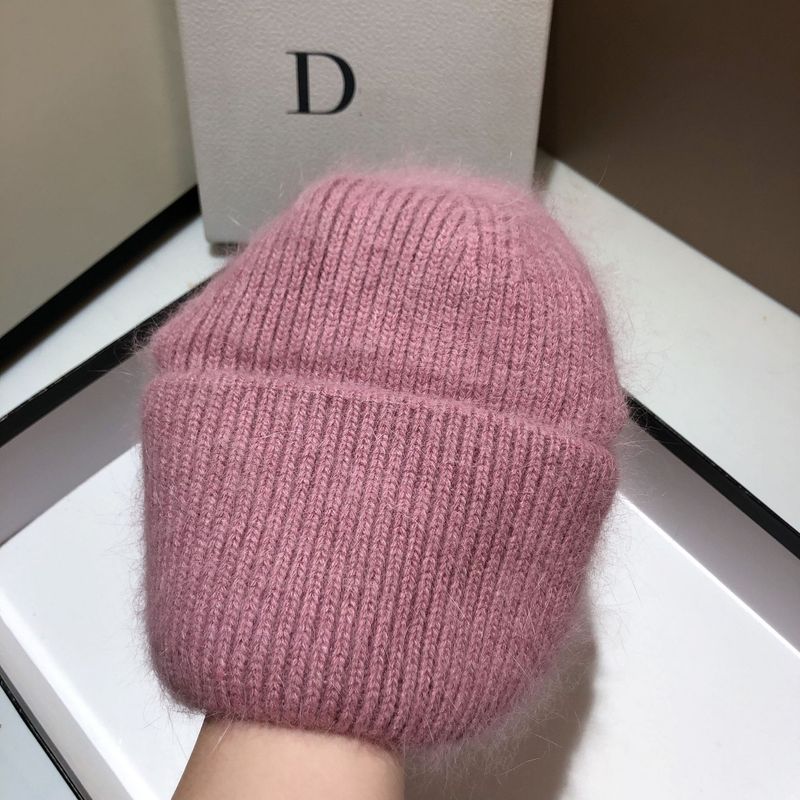 Verdickte Gramm Gewiicht Kanéngchenpelz gestrickte Mütz modesch an einfach einfarweg mëll waachseg waarm Wollmütz Fraen_voghion.com