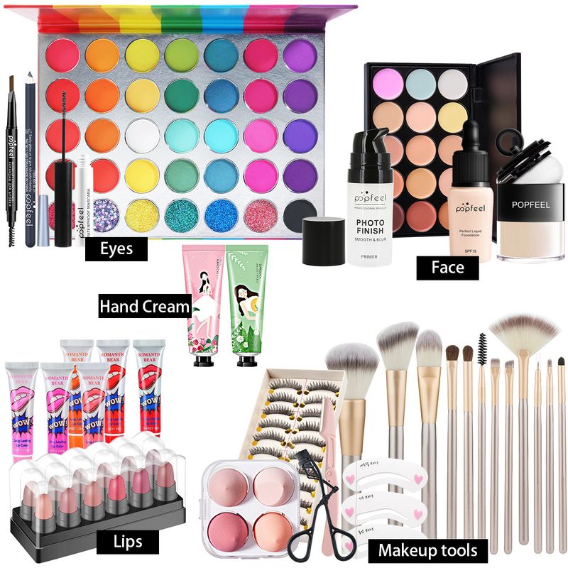 Caja sorpresa con combinación de maquillaje, sombra de ojos, lápiz labial, juego de brochas de maquillaje de base, color aleatorio_voghion.com