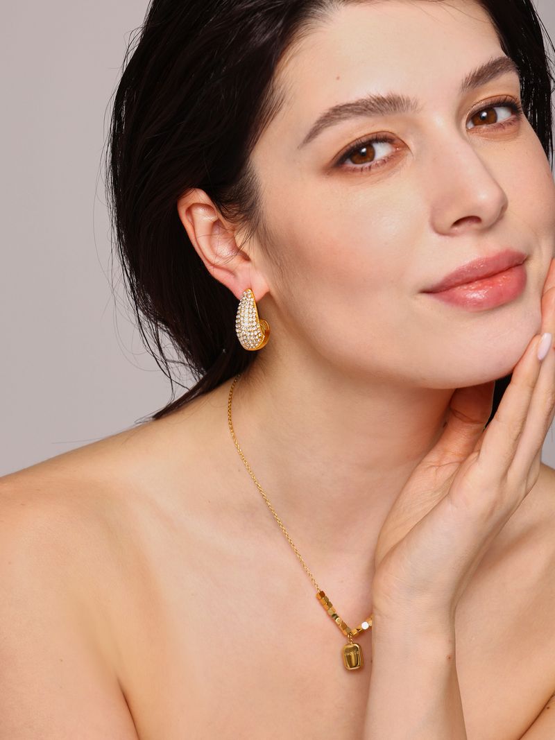 Women's Jewelry Set Water Drop Diamond Earrings French Small Square Carved English Square Pendant Necklace Daily Accessories_voghion.com
