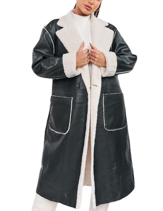Trench da donna alla moda con cintura - Cappotto lungo casual in similpelle spessa per autunno e inverno, vestibilità ampia, elegante e alla moda_voghion.com