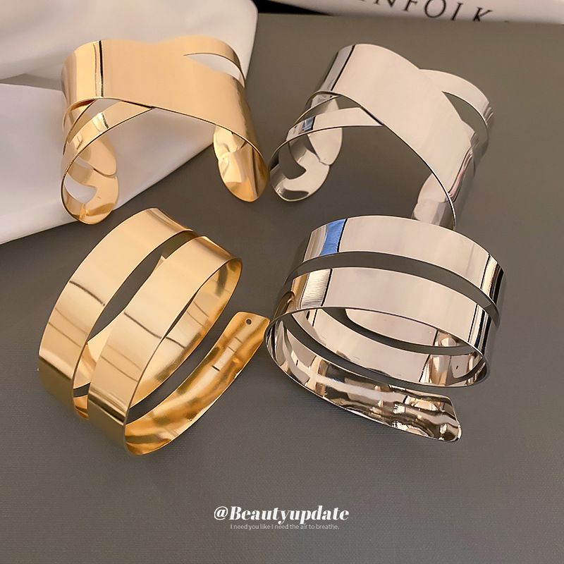 Braccialetto geometrico multistrato in metallo dal design esagerato, anello da braccio con stile cool, gioielli di lusso leggeri per_voghion.com