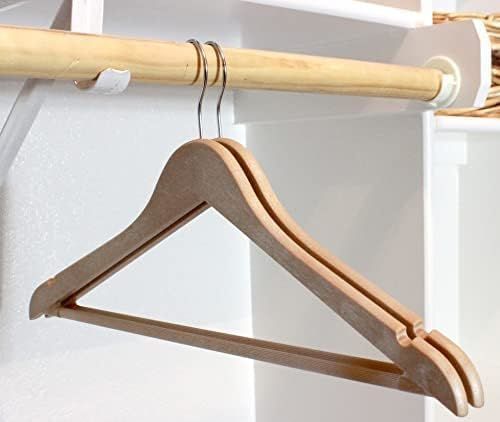 Wood Like Hanger Bowed Shaped with Trouser Bar for Suit, Coat, and Pant | Wood Finish Heavy Duty Clothes Hanger with Shoulder Notch to Hold Strappy Dr_voghion.com