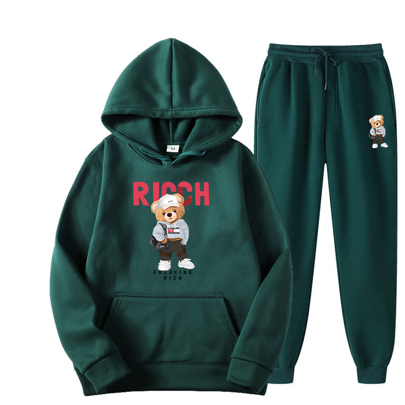 Spring and Autumn Men's Sweater Hoodie Set New Plush Sweater Women's Hip Hop Print_voghion.com