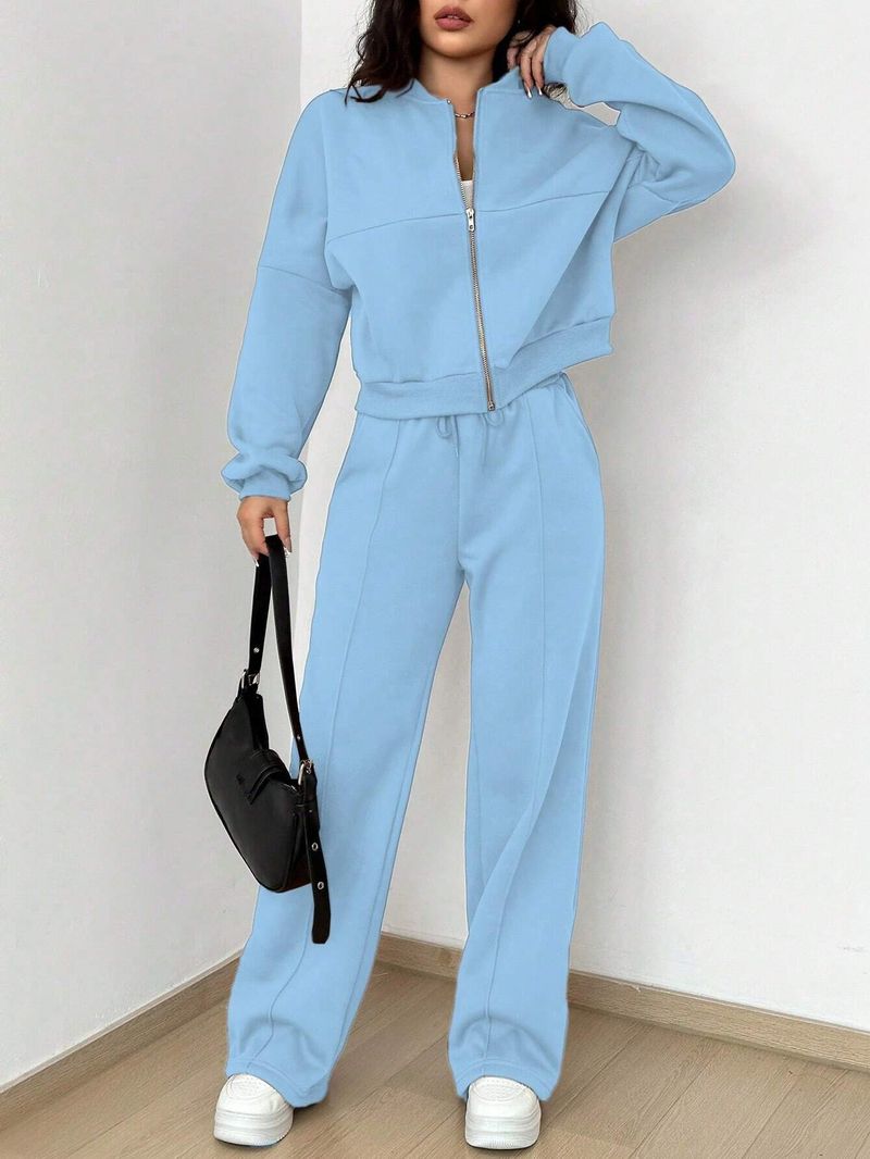 Women's Stylish Zip-Up Hoodie & Pants Two-Piece Set - Slim Fit Fall Winter Outfit In Solid Colors (Grey, Black, Beige, Green, Pink)_voghion.com
