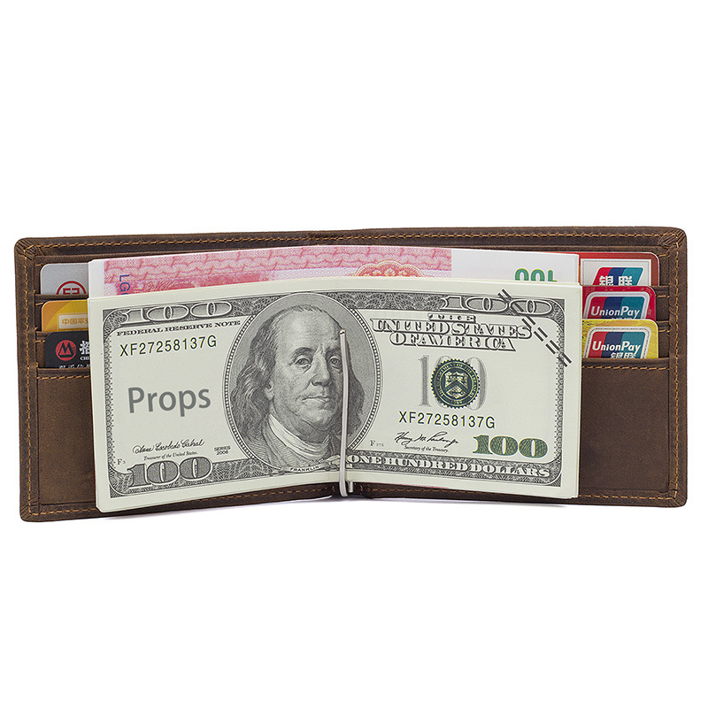 Crazy Horse Skin Head Layer Cowhide Men's and Women's Horizontal Two Fold Laser Engraved Character Wallet_voghion.com