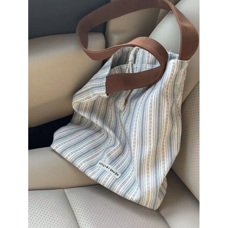 Borsa in tela di grande capacità per donna, nuova borsa a tracolla casual estiva a righe da pendolare_voghion.com