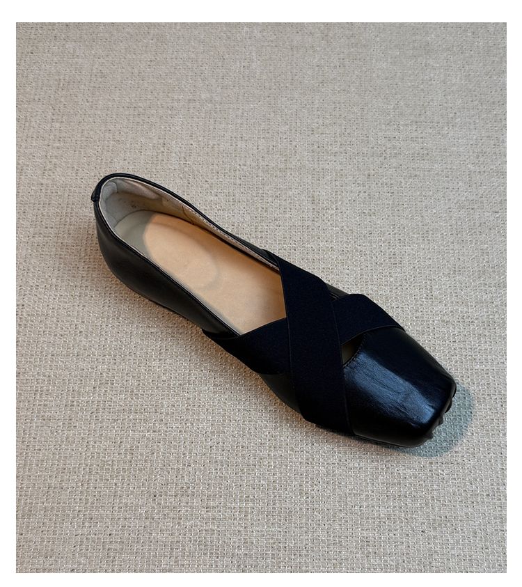 Lancui Version ~ Square Toe Pig Nose Cross Strap Ballet Shallow Mouth Flat Women's Elegant Mary Jane Single Shoes_voghion.com