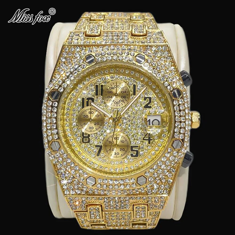 MISSFOX Gouden Horloges Heren Automatische Datum Hip Hop Volledige Iced Diamond Klokken Mode Waterdichte Quartz Horloge Man 2023_voghion.com