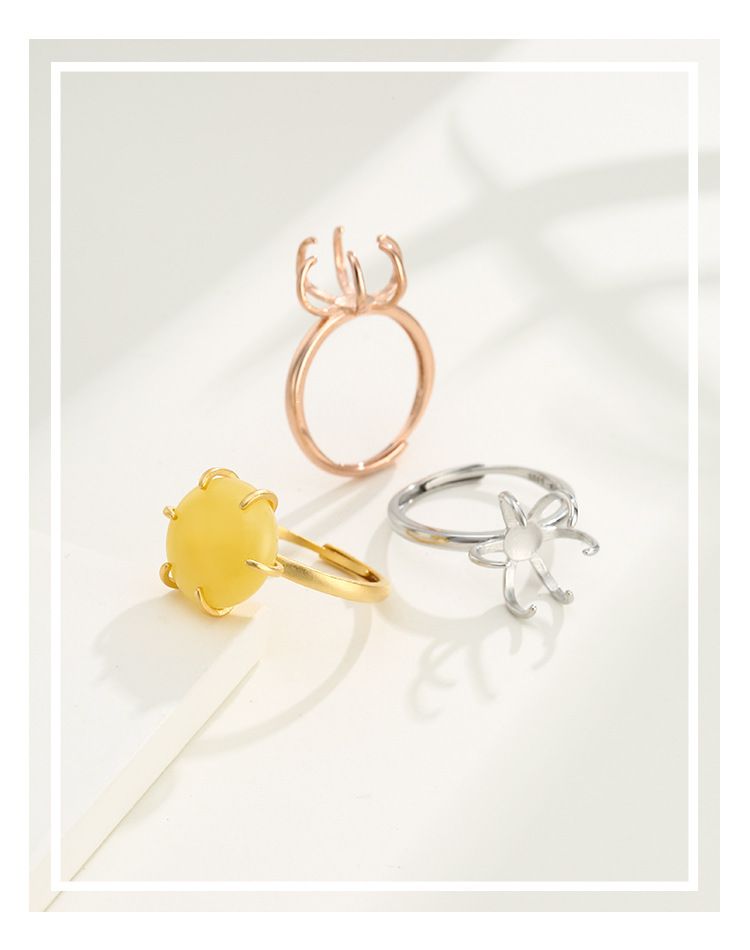 S925 sterling silver ring empty holder female gold diy beeswax Amber turquoise brave ring holder empty holder with shape ring holder_voghion.com