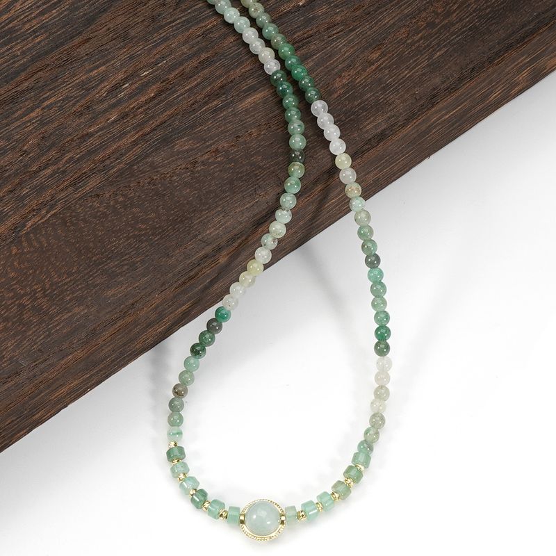 4 cm Jade Gradient Spacer Round Beads Green Aventurine Natural Stone Necklace Clavicle Chain New Chinese Style_voghion.com