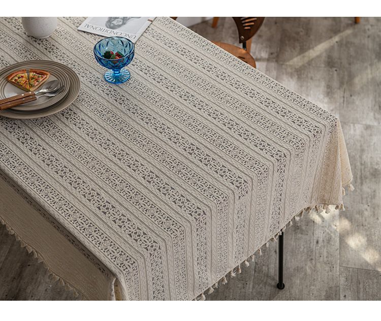 Holle witte kanten tafelkleed, katoenen en linnen stoffen decoratie achtergrond tafelkleed salontafel kwastje hoes handdoek_voghion.com