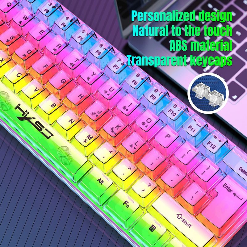Yeni V700 61 Tuş Kablolu İnce Film Tamamen Şeffaf RGB Arkadan Aydınlatmalı Mekanik Dokunmatik Oyun Klavyesi_voghion.com