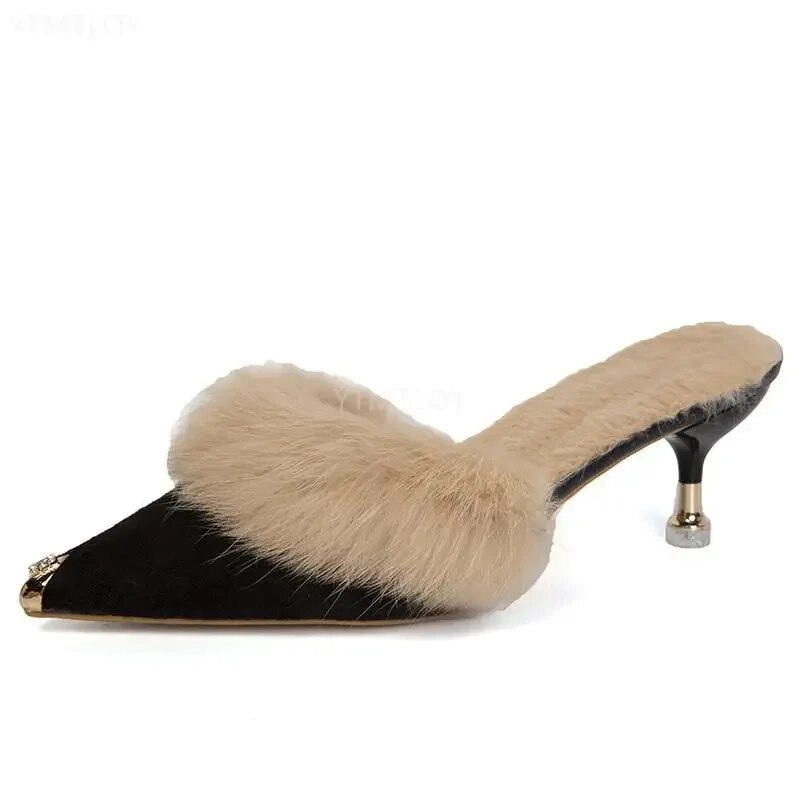 Bont Slippers Muilezels Puntschoen Elegante Hoge Hakken Schoenen Vrouwen Herfst Nieuwe Harige Slides Slippers Kantoor Werk Ytmtloy_voghion.com