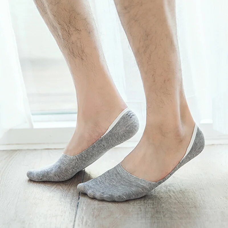 5 paires hommes bateau chaussettes été grande grande taille 38-47 antidérapant Silicone Invisible No Show chaussette pantoufles coton noir_voghion.com