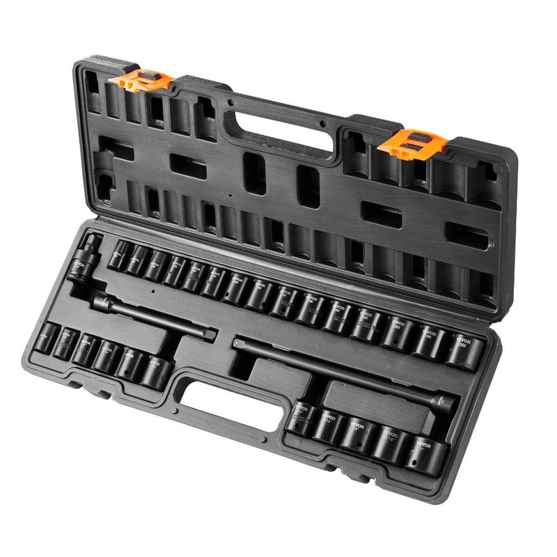 Valigetta con 29 bussole, 3 cricchetti, set di utensili a impatto da 8 pollici, kit a 6 punte_voghion.com