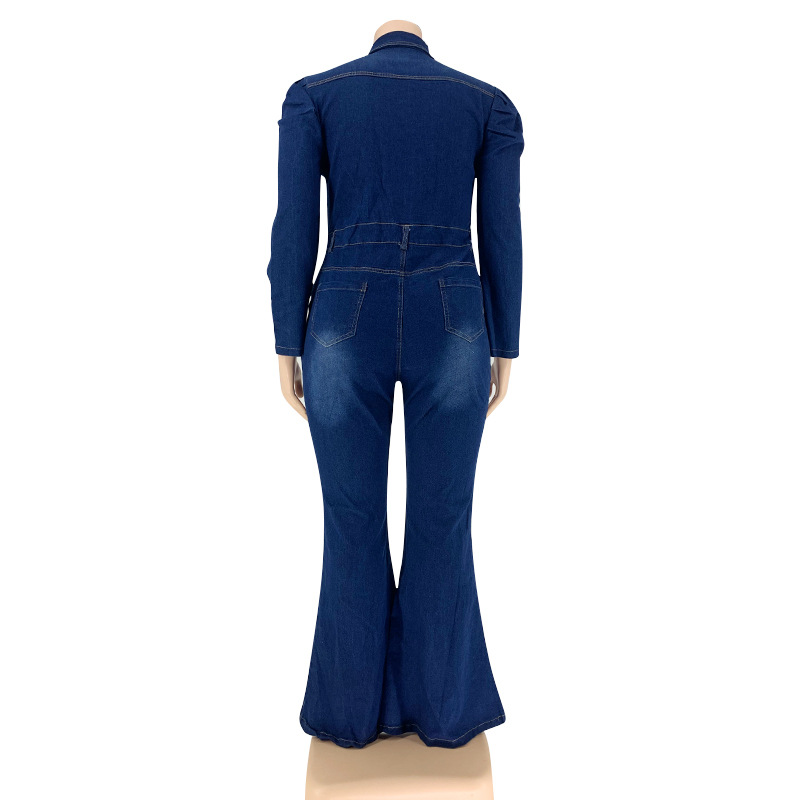 Cross Border Denim Vasket Mote Avslappet Slank Jumpsuit Stor Størrelse Damejumpsuit_voghion.com