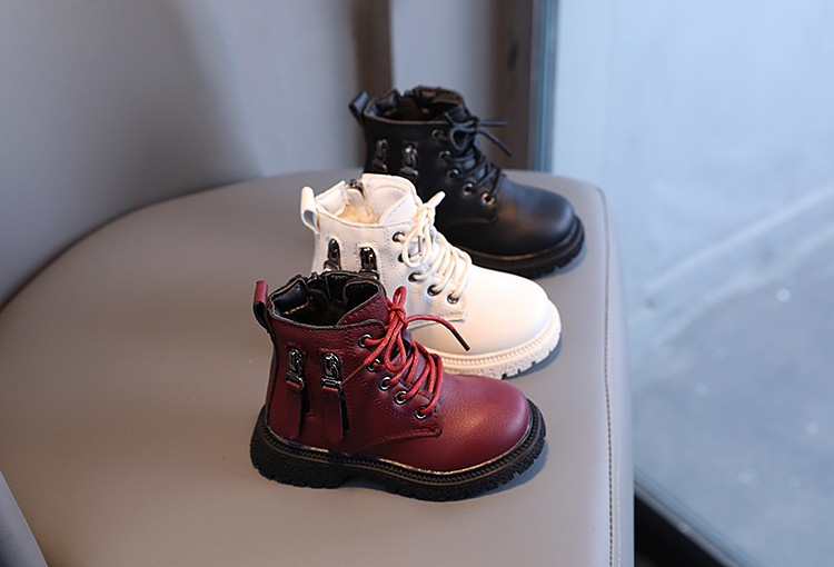 Scarpe per bambini Autunno e inverno Stivali Martin in velluto Scarpe piccole e calde in pelle Stivali corti grandi in cotone per ragazze_voghion.com