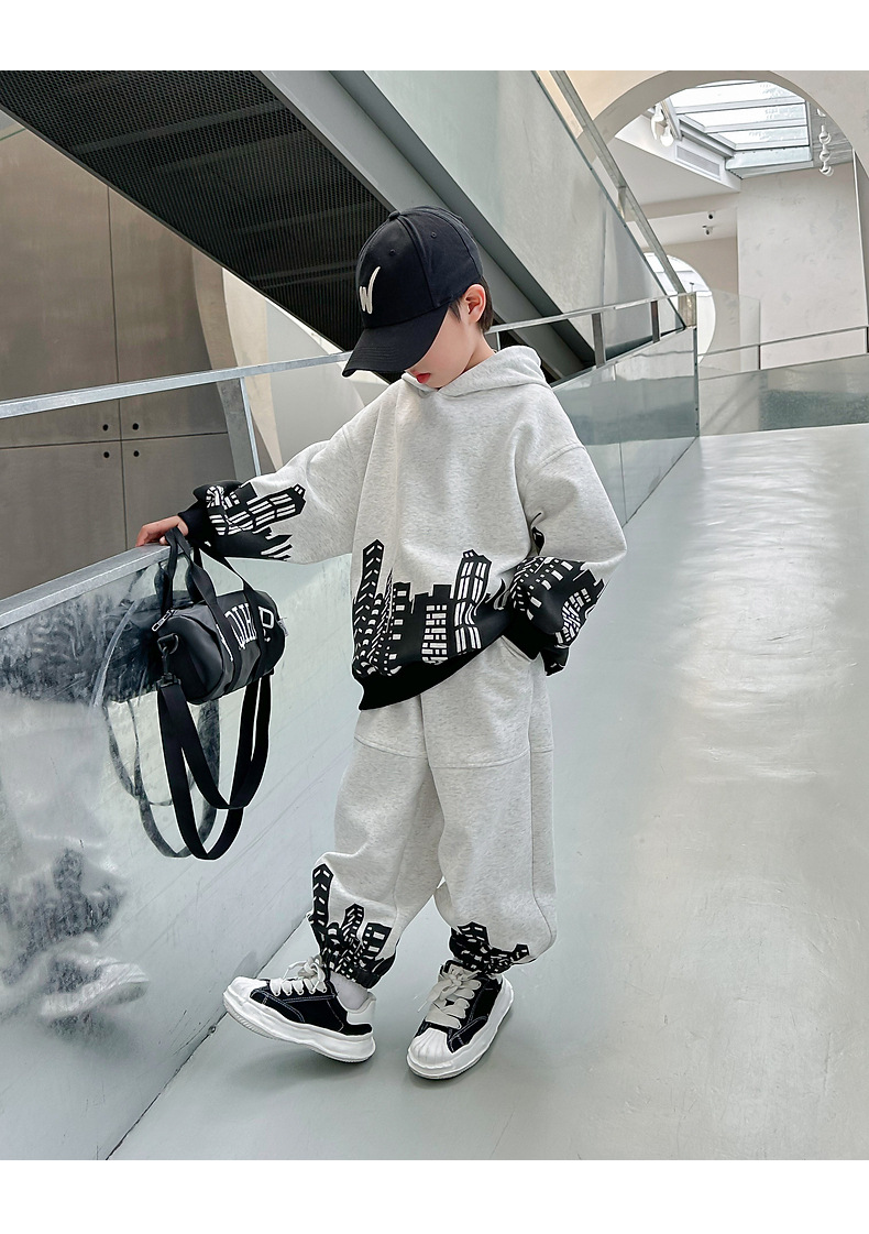 Sports Hooded Sweater 2023 New Mid to Big Boys' Two Piece Set Autumn Clothing Trend_voghion.com