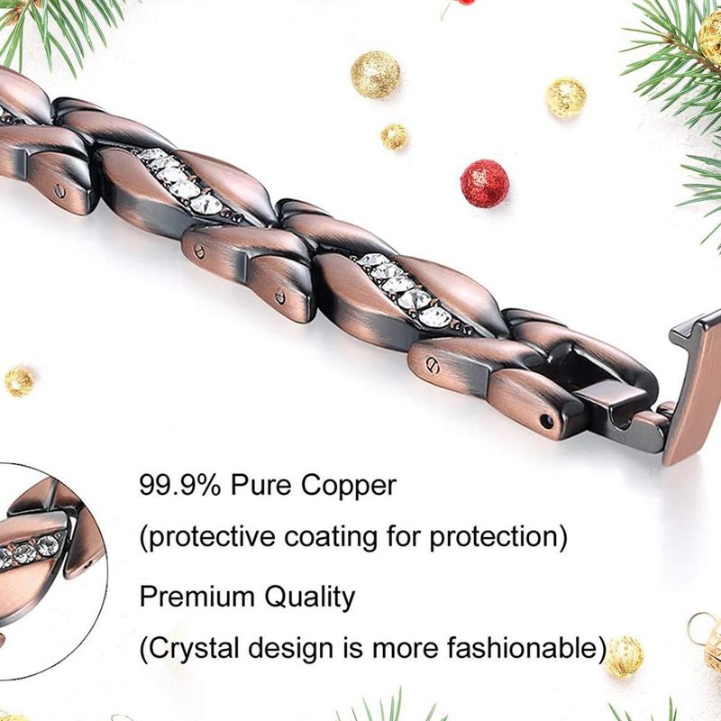 Bracciale in rame rosso con magnete a foglia forte e diamanti intarsiati puri_voghion.com