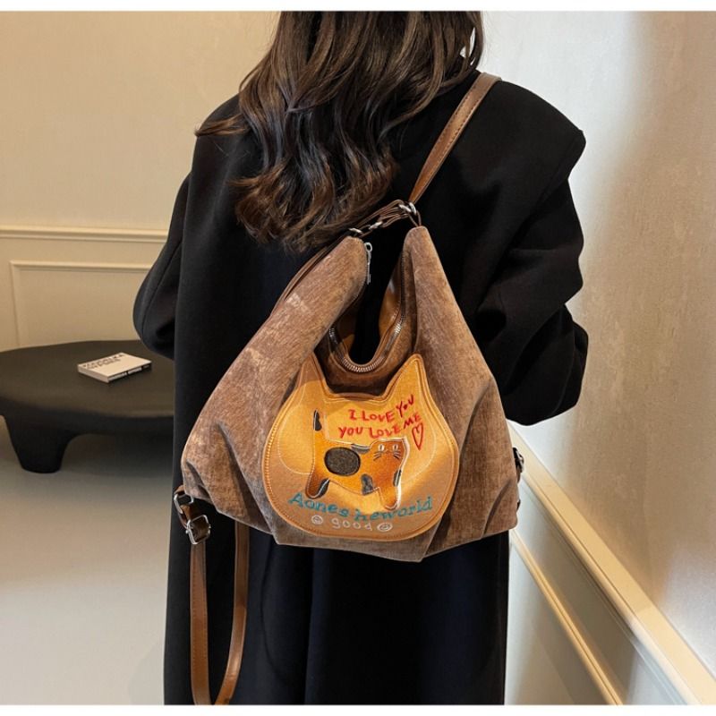 Neuer Damenrucksack mit Katzendruck, mehrere Farben, große Kapazität, Umhängetasche für den Pendelverkehr im Herbst_voghion.com