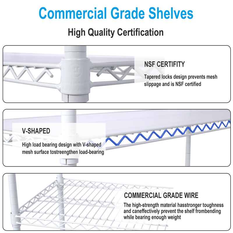 6 Tier 6000lbs Capacity NSF Metal Shelf Wire Shelving Unit, Heavy Duty Adjustable Storage Rack With Wheels & Shelf Liners For Commercial Grade Utility Steel Storage Rack, White - 84"H X 48"L X 20"D_voghion.com