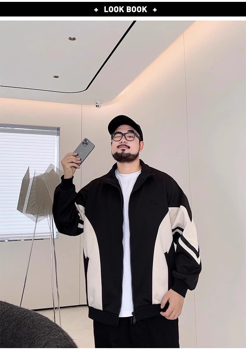 Men's Clothing Plus Size Casual Contrast Color Stitching Design Jacket Loose Versatile Stand Collar Jacket_voghion.com