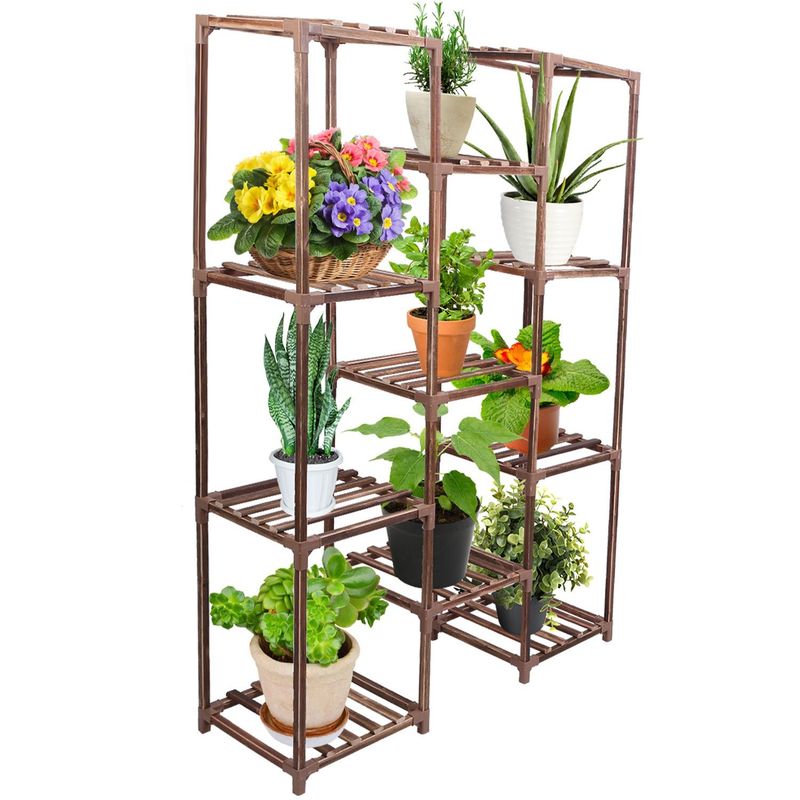 Multi-tier Wooden Plant Stand 11 Potted Flower Display Shelf Rack Vase Holder For Patio Balcony Garden_voghion.com
