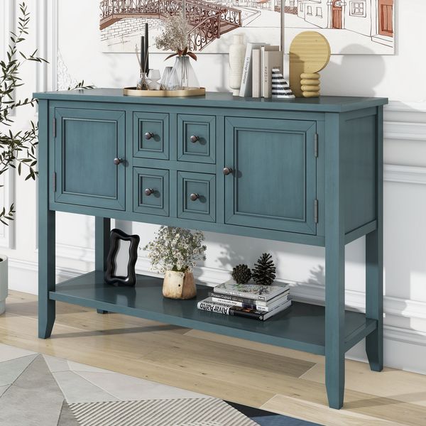 TREXM Cambridge Series Ample Storage Vintage Console Table With Four Small Drawers And Bottom Shelf For Living Rooms, Entrances And Kitchens (Dark B_voghion.com