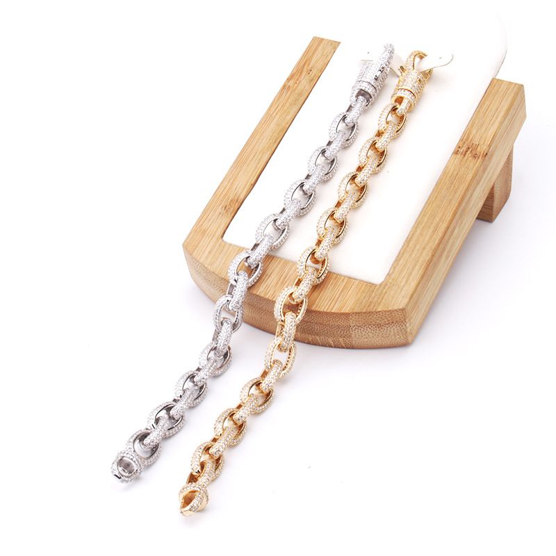 Bracciale a maglie cubane per uomo e donna con pietre completamente pavé e chiusura a moschettone, bracciale a catena con croce hip hop, elegante accessorio di moda unisex_voghion.com