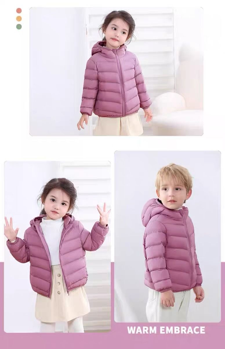 Leichter Daunenmantel mit Kapuze für Jungen und Mädchen, Wintermantel mit 90 % weißer Entenfederfüllung, wasserabweisendem Nylon-Obermaterial, 7 Farben (90–160 cm)_voghion.com