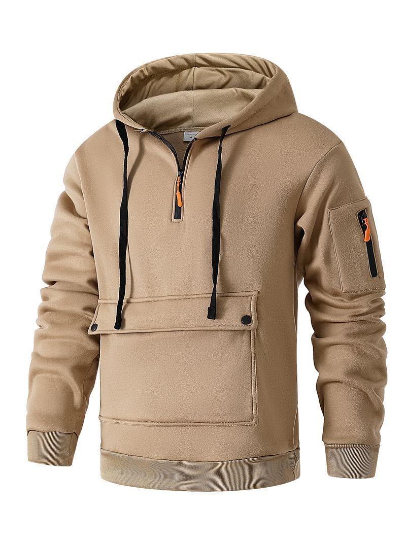 Moletom masculino com capuz e zíper, design de bolso, outono e inverno_voghion.com