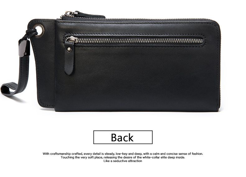 Men's Genuine Leather Long Wallet With Wrist Strap – Large Capacity Multi-Card Holder Slim Phone Case, Premium Cowhide, Minimalist Design_voghion.com