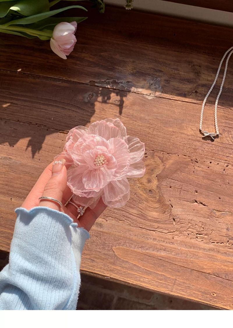 Fermagli per capelli con fiori artificiali in rete, temperamento delicato francese, alto livello estetico di accessori per la fotografia femminile_voghion.com