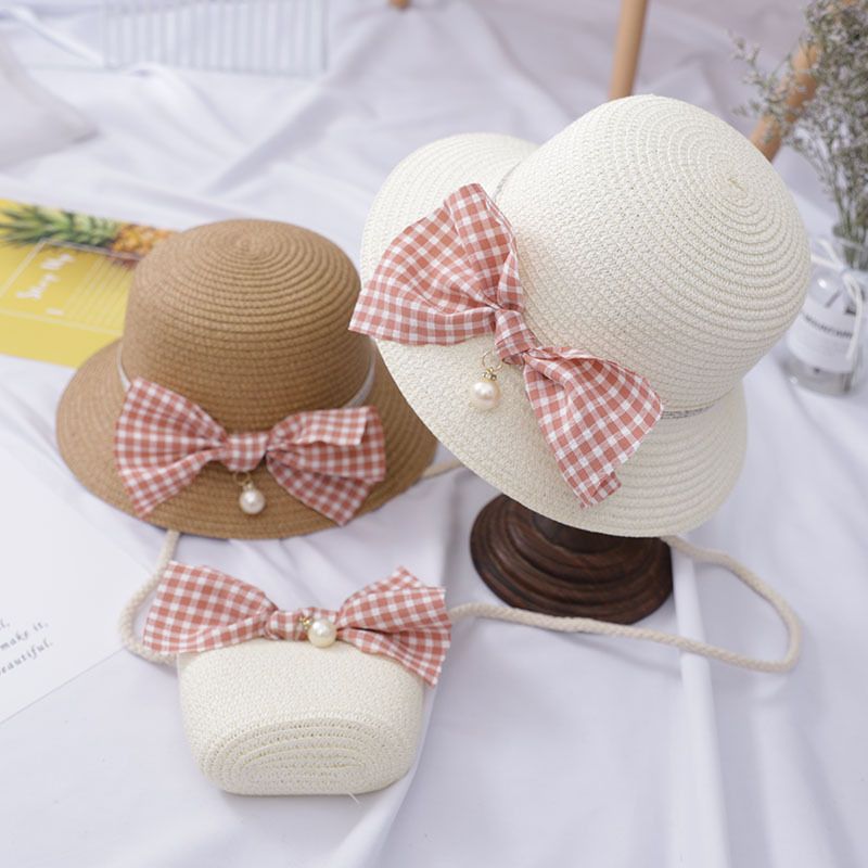 Piccola borsa fresca, cappello parasole in paglia per protezione solare estiva da spiaggia, cappello fresco per bambini_voghion.com