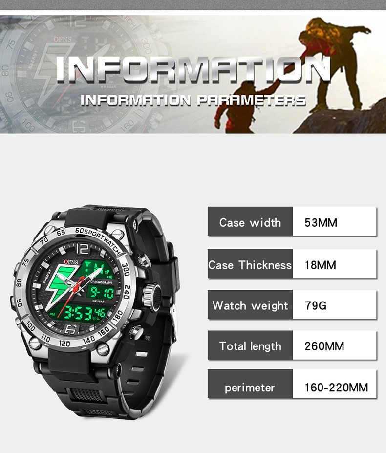 Men's Digital Watch Dual Display Trend Multi-functional Student Watch Outdoor Sports Watch_voghion.com