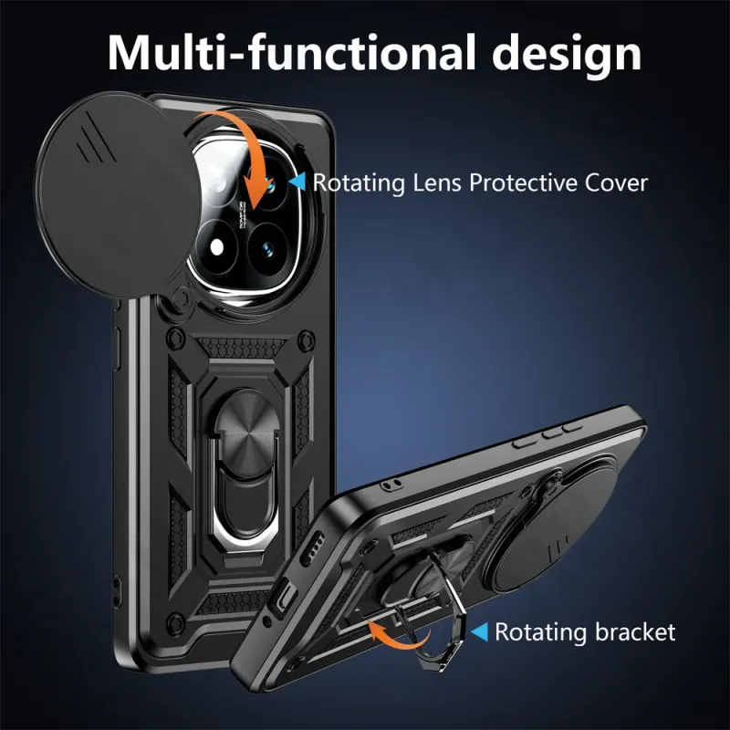 Case For Xiaomi Redmi Note 14 13 Pro Plus 4G 5G Redmi Note 13 Pro 13T 14T Slide Camera Protector 360 Ring Armor PC Hard Cover_voghion.com