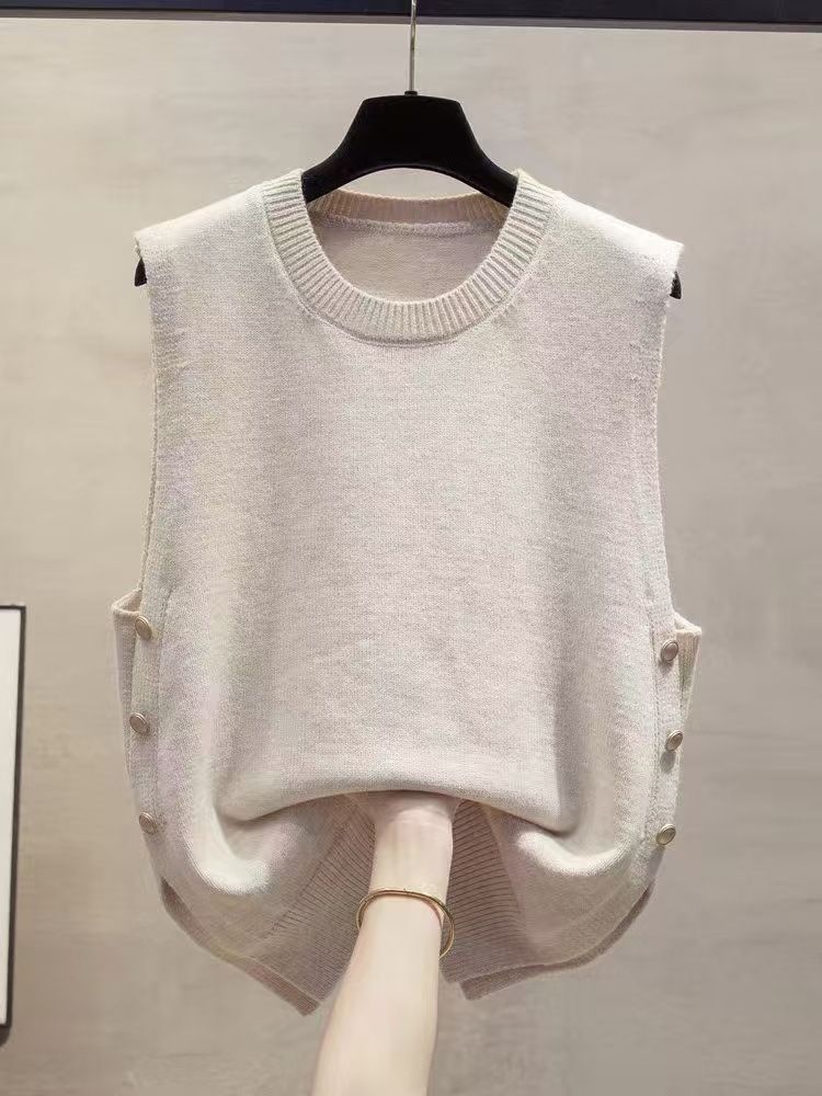 Gilet in maglia con scollo a V da donna - Gilet leggero e ampio per primavera e autunno, capo casual da indossare a strati_voghion.com
