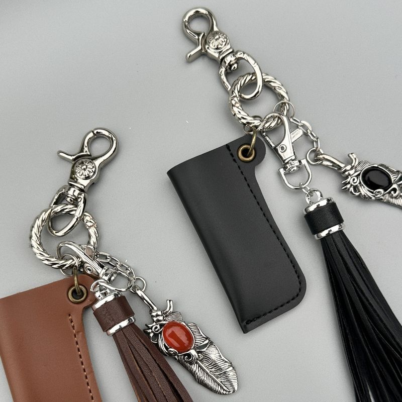 Vintage Metal Keychain With Braided Detail & Gemstone Accent – Handcrafted Boho Chic Accessory For Keys, Lighters, Or Bag Charms (Sizes S-M)_voghion.com