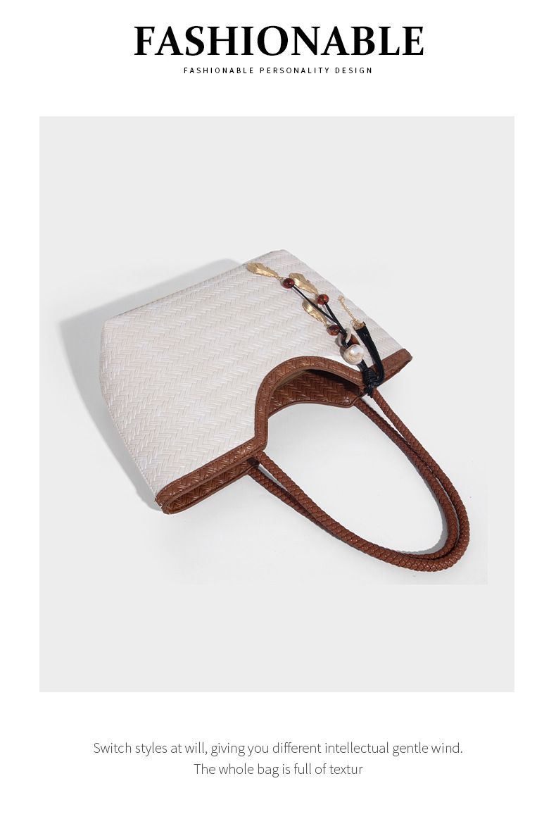 Borsa tote in pelle intrecciata con tasca interna, borsa a tracolla di grande capacità per uso quotidiano, shopping, viaggi - Design marrone chic_voghion.com