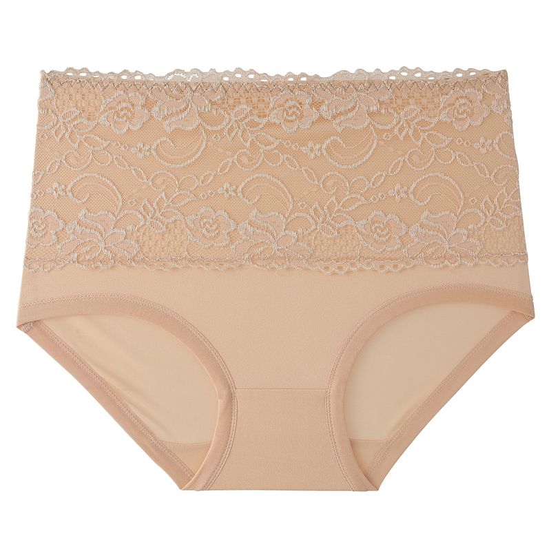 2025e Plus Size Breathable Lace Trim Solid Color High Waist Women's Panties_voghion.com