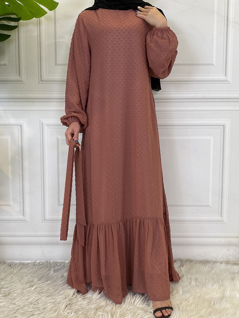 Laatste moderne mode Ruffle Polka islamitische kleding Kaftan met voering Vrouwen moslim Maix Casual jurk Abaya_voghion.com