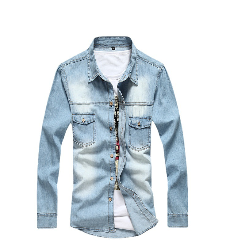 2022 frühling und Herbst Jugend Schlank Langarm Denim Hemd Casual Joker Einfarbig Vier Jahreszeiten Hemd Grenzüberschreitende Außenhandel_voghion.com