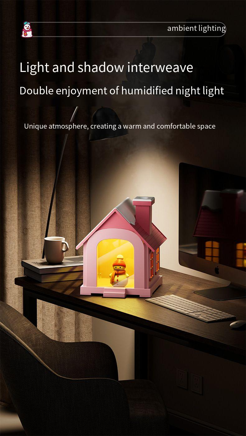 Weihnachten Schnee Haus Warmes Licht Luftbefeuchter USB Lade Desktop Mini Bunte Schneemann Atmosphäre Lampe_voghion.com