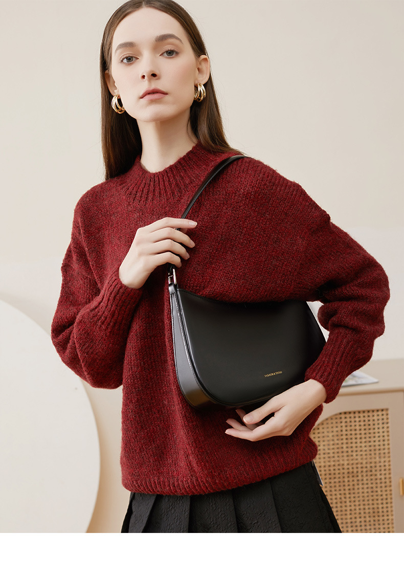 Hochwertige Baguette-Tasche im Nischendesign aus echtem Leder für Damen. Neue modische Achseltasche. Umhängetasche für Damen._voghion.com