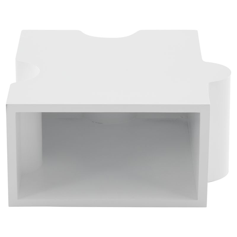 Table basse unique blanche à motif puzzle (65 x 65 x 32 cm), table basse rembourrée en MDF, table basse de salon art abstrait pour une décoration d'intérieur moderne._voghion.com