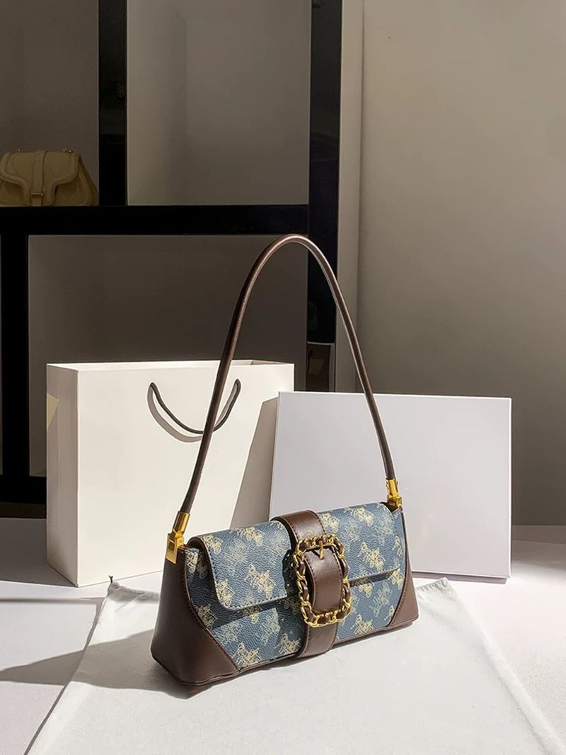 Damentaschen Temperament Modetrend All Match Doppelte Farbnähte Hochwertiges Pferdekutschenmuster Damen Unterarmtasche Handtasche_voghion.com
